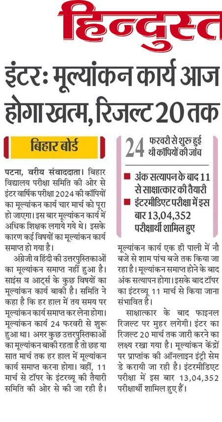 Bihar Board Inter Result Date 2024