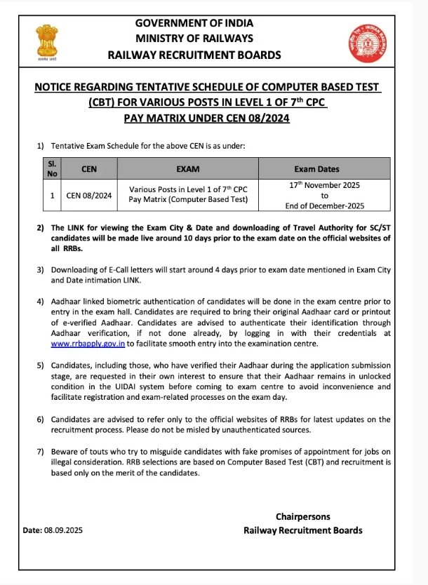 RRB Group D Exam Date 2025