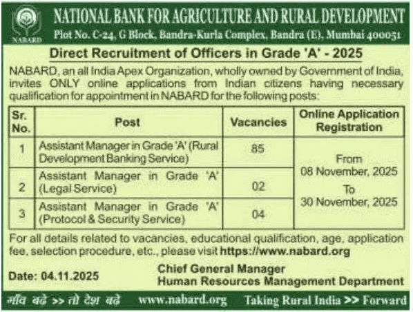 NABARD Grade A Recruitment 2025