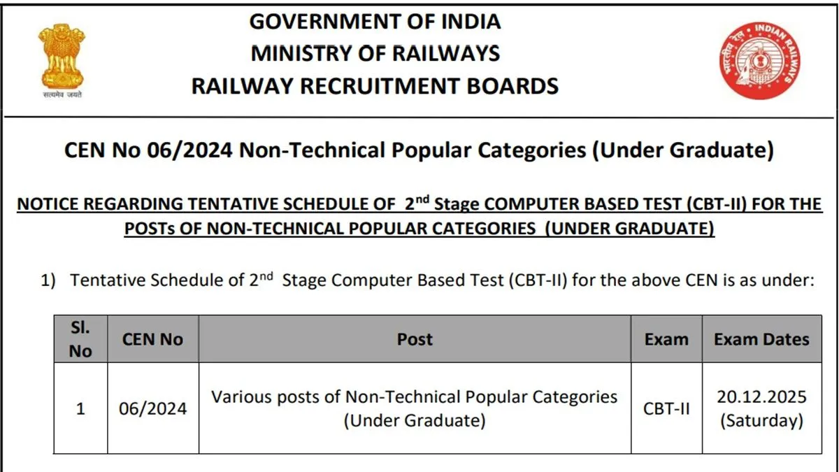 RRB NTPC CBT 2 Exam Date 2025