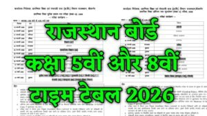Rajasthan Board 5th 8th Time Table 2026