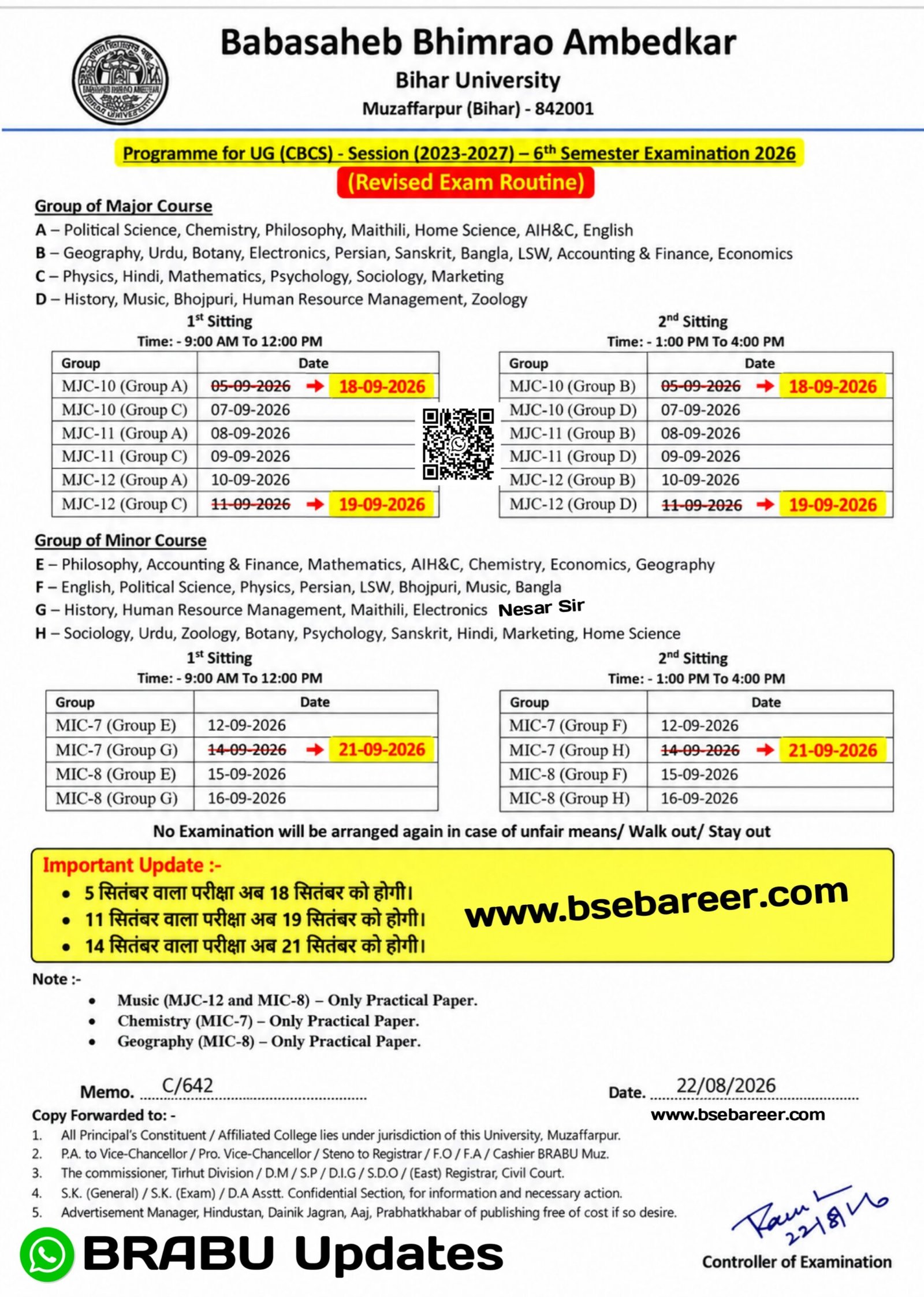 BRABU UG 6th Semester Admit Card 2023-27