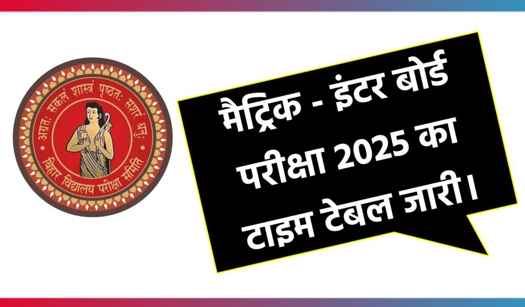 Bihar Board Matric Inter Exam Time Table 2025