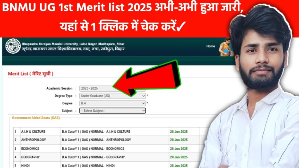BNMU UG 1st Merit List 2025