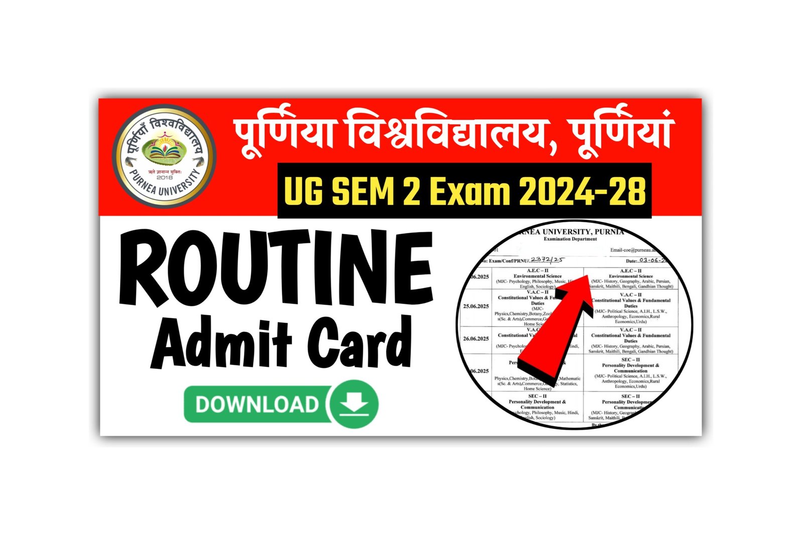 Purnea University UG 2nd Semester Exam Routine 2025