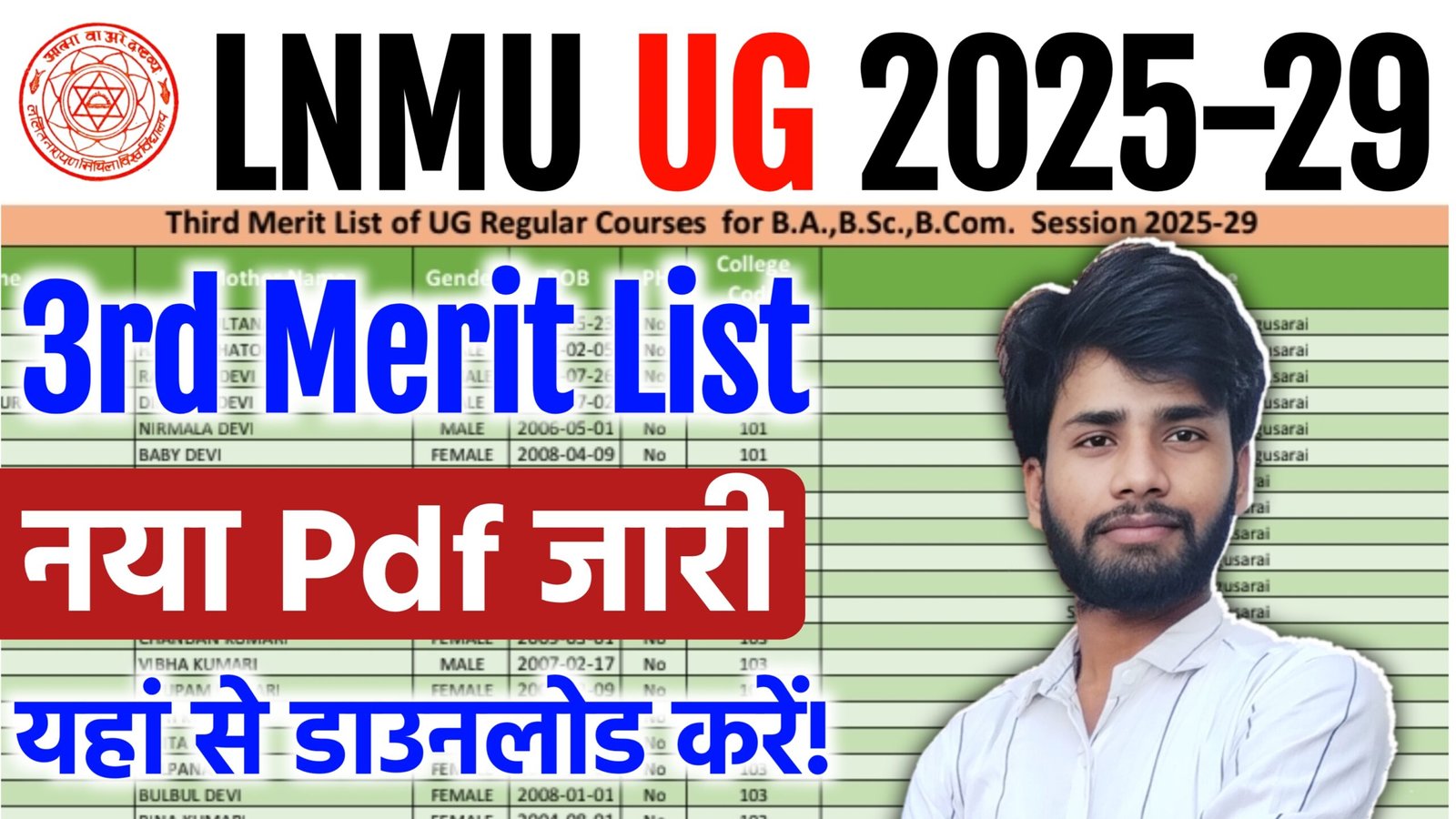 LNMU UG 3rd Merit List 2025 Pdf Download