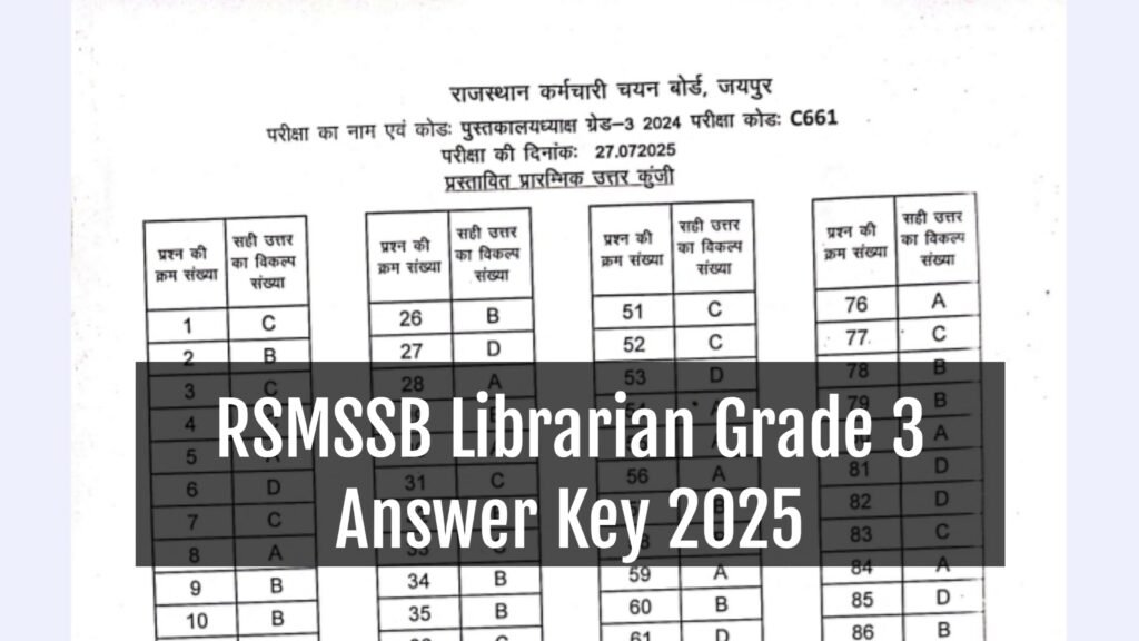 RSMSSB Librarian Grade 3 Answer Key 2025
