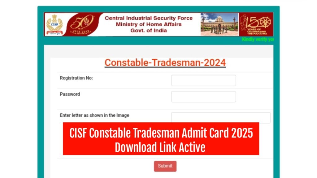 CISF Constable Tradesman Admit Card 2025