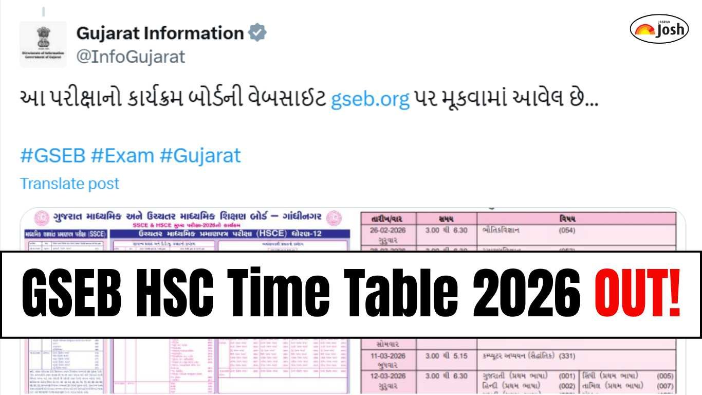 GSEB HSC Time Table 2026