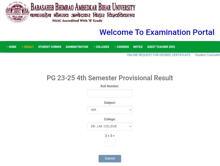 BRABU PG 4th Semester Result 2025