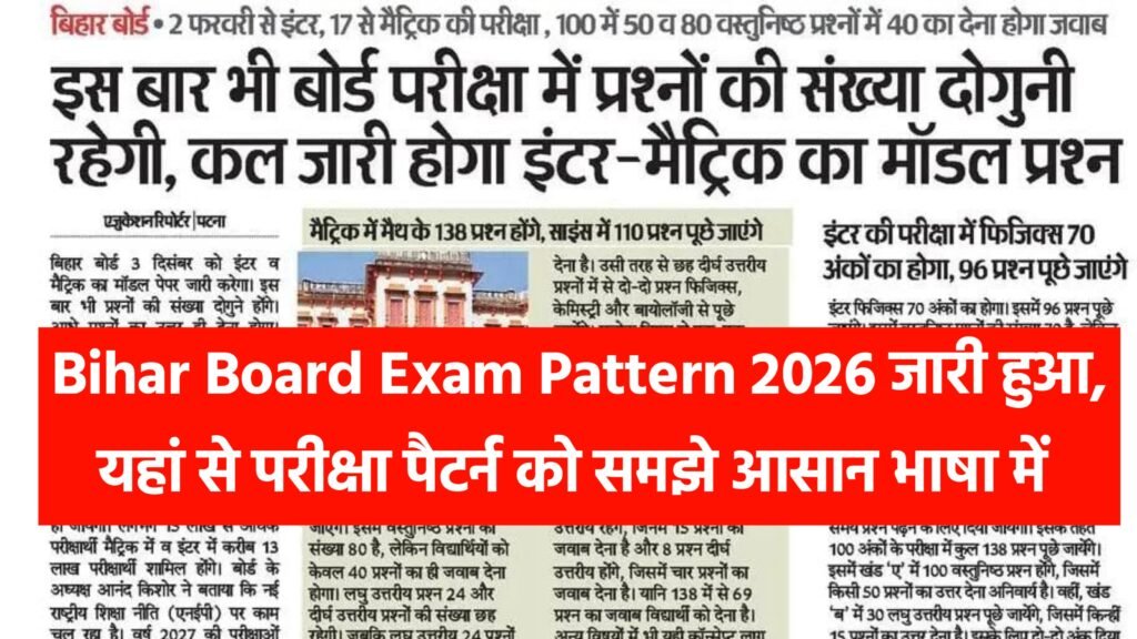 Bihar Board Exam Pattern 2026
