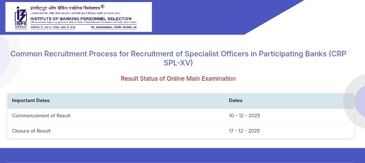 IBPS SO XV 15th Mains Result 2025