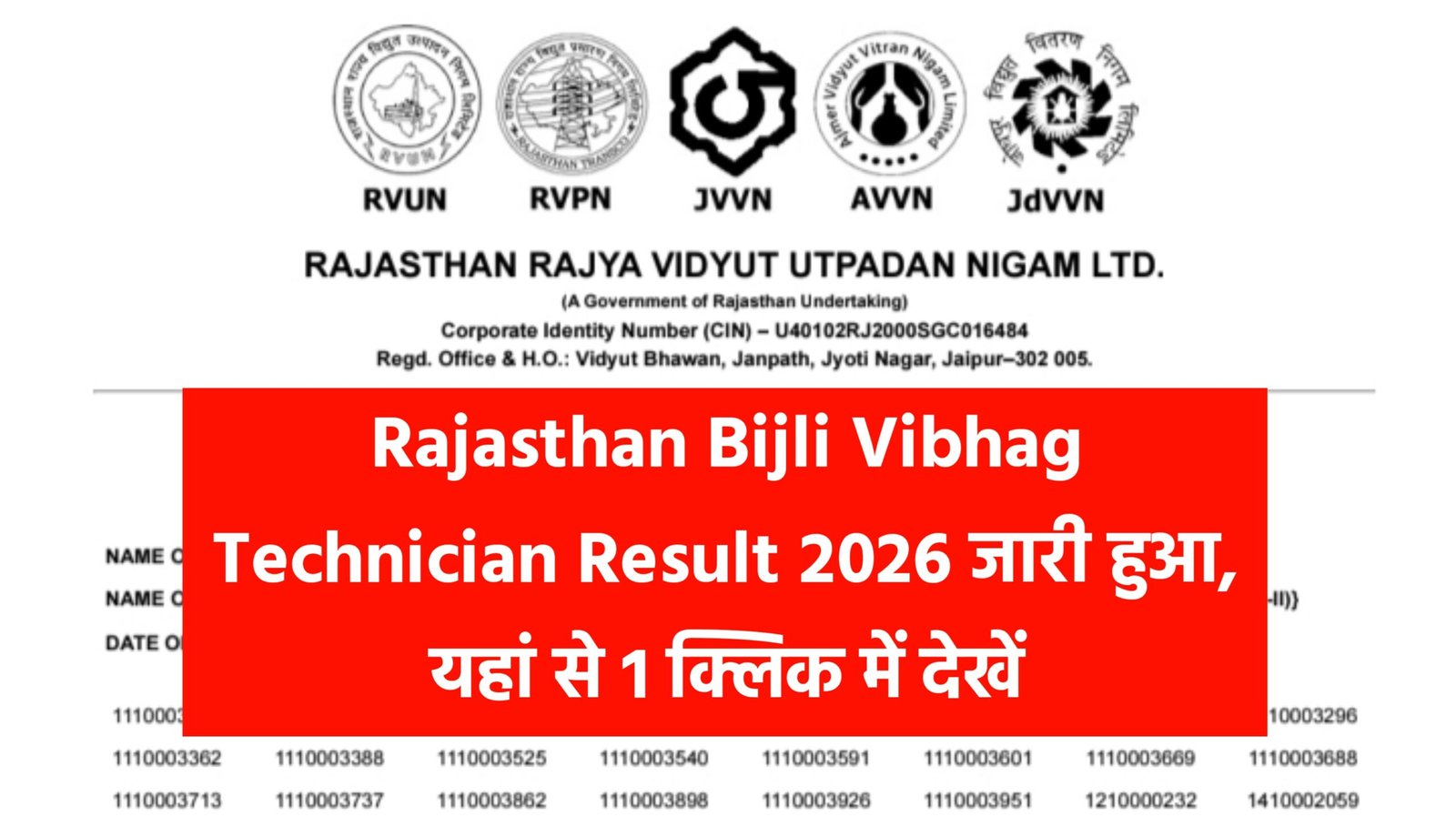 Rajasthan Bijli Vibhag Technician Result 2026