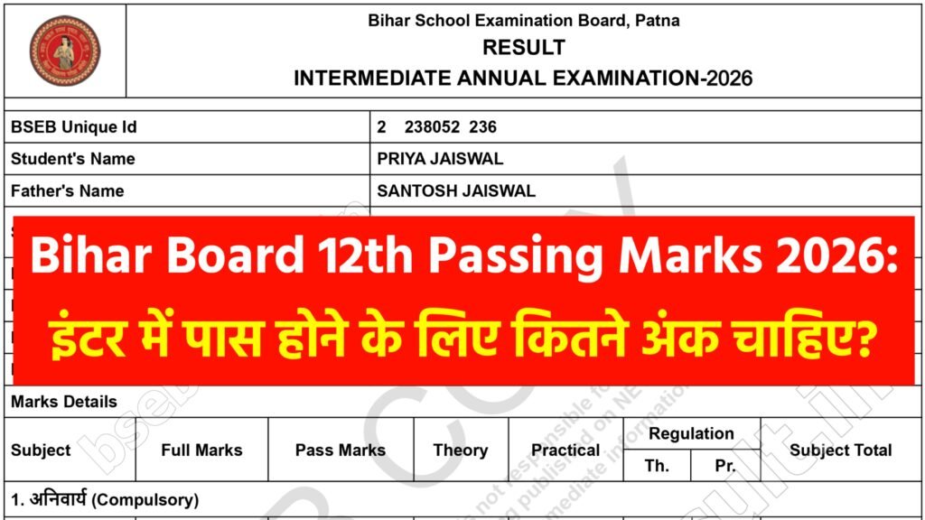 Bihar Board 12th Passing Marks 2026