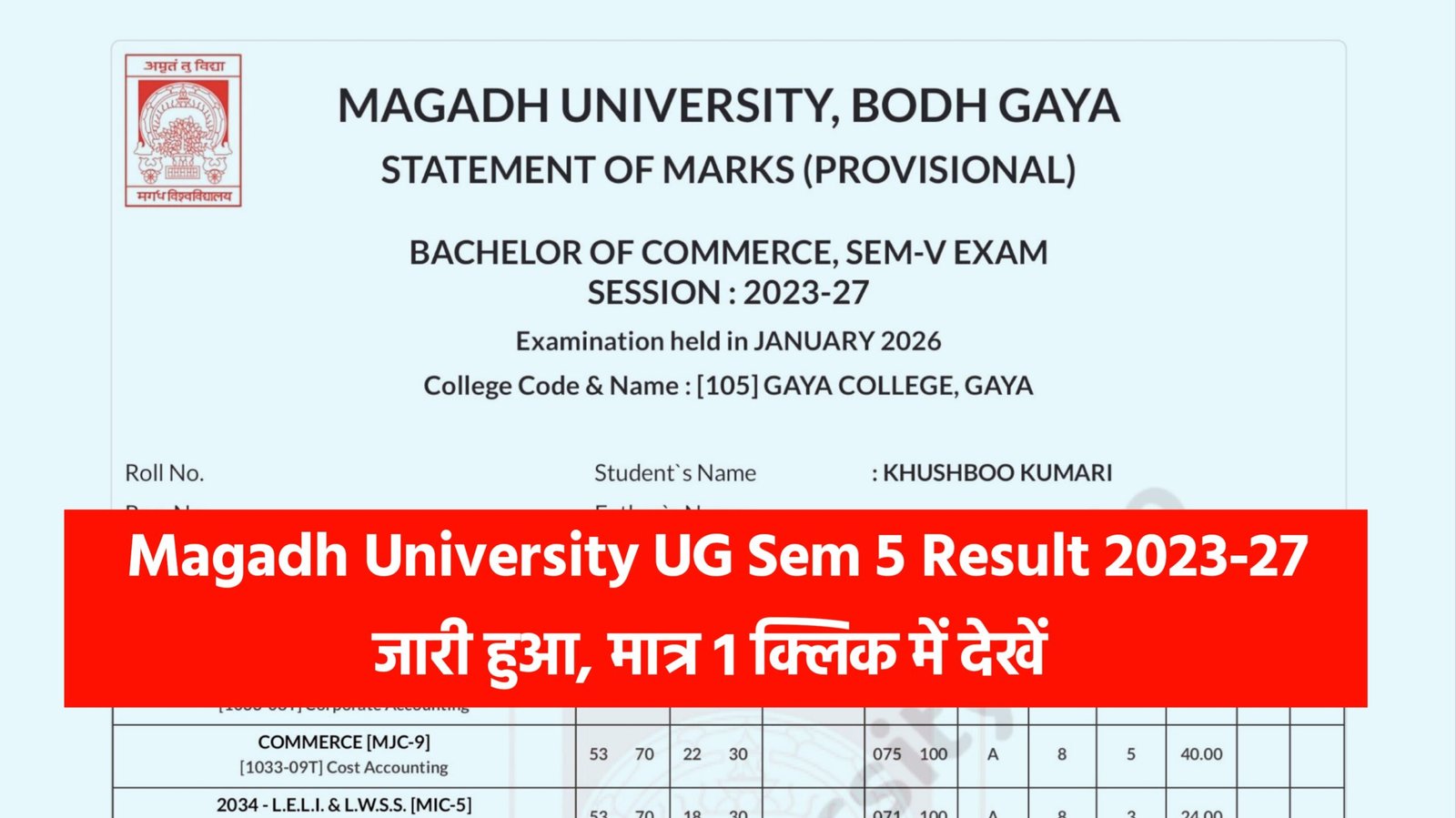 Magadh University UG Sem 5 Result 2023-27