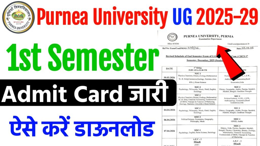 Purnea University UG 1st Semester Admit Card 2025-29
