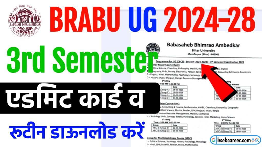 BRABU UG 3rd Semester Exam Date 2024-28