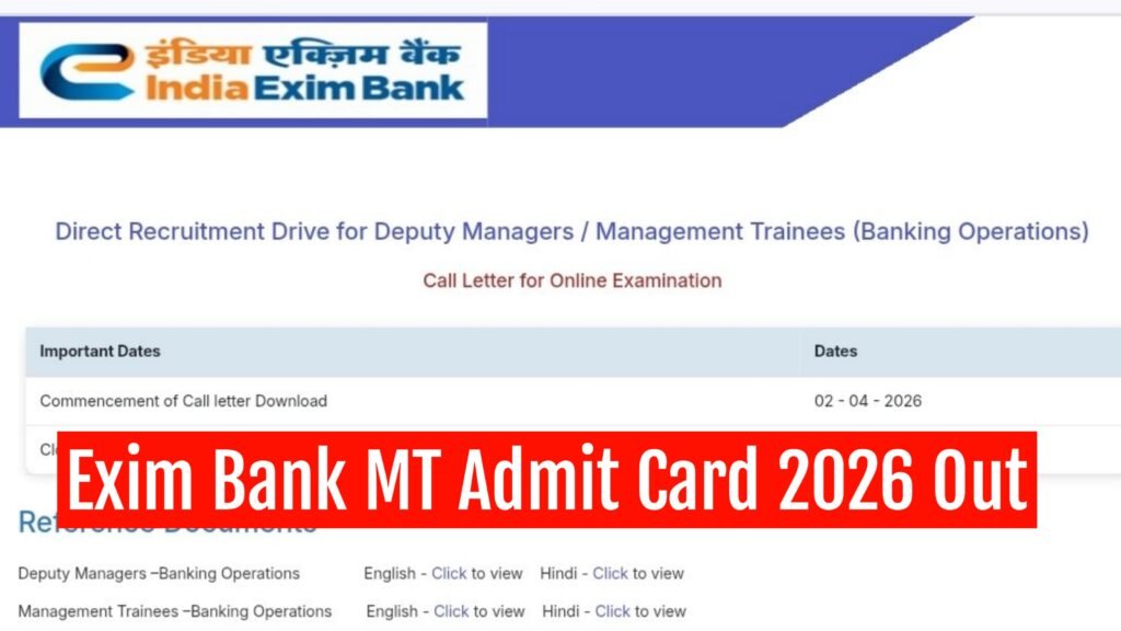 Exim Bank MT Admit Card 2026