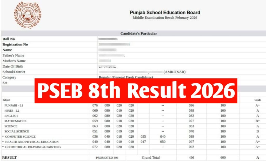 PSEB 8th Result 2026