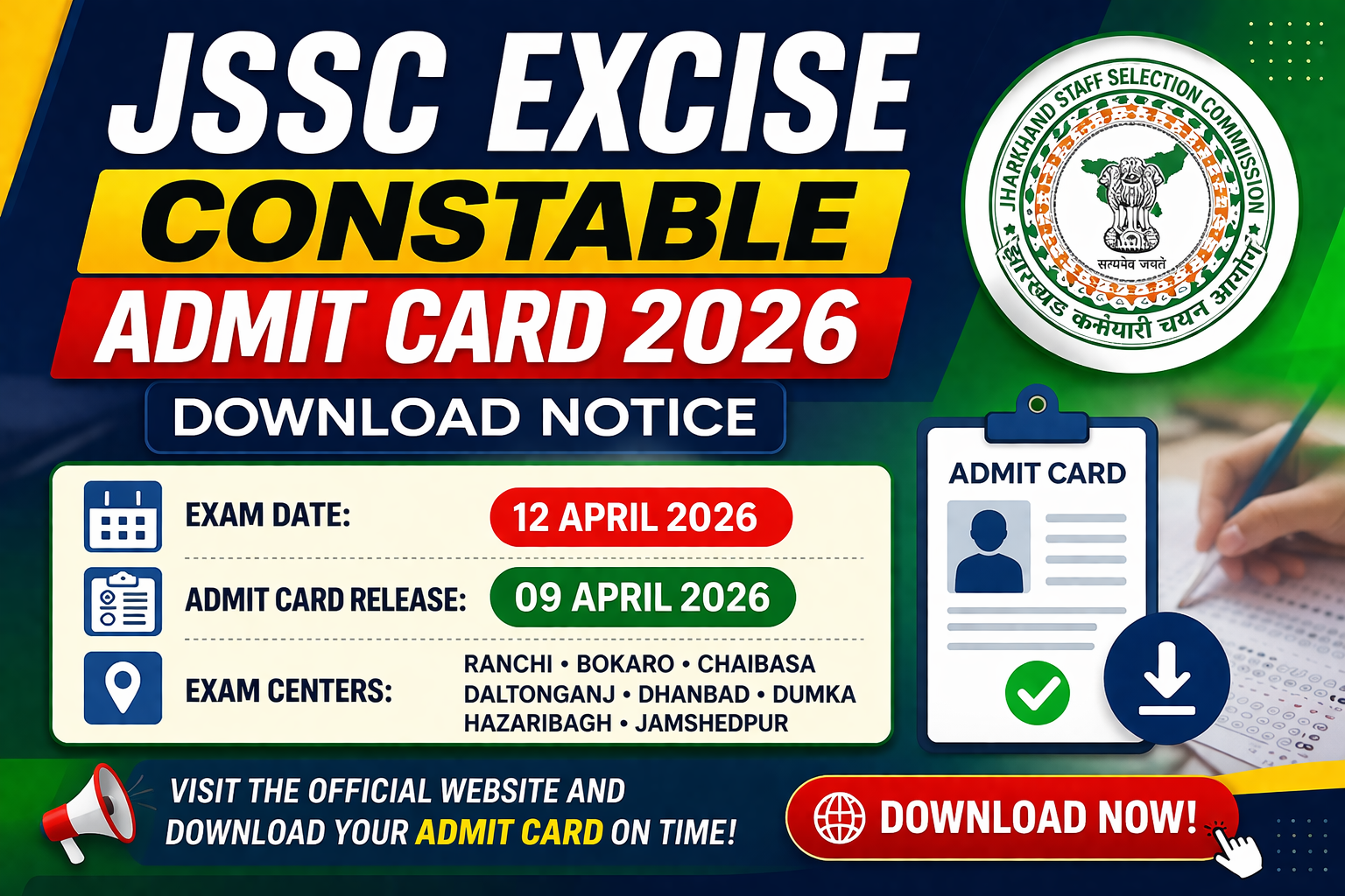 JSSC Excise Constable Admit Card 2026 Out