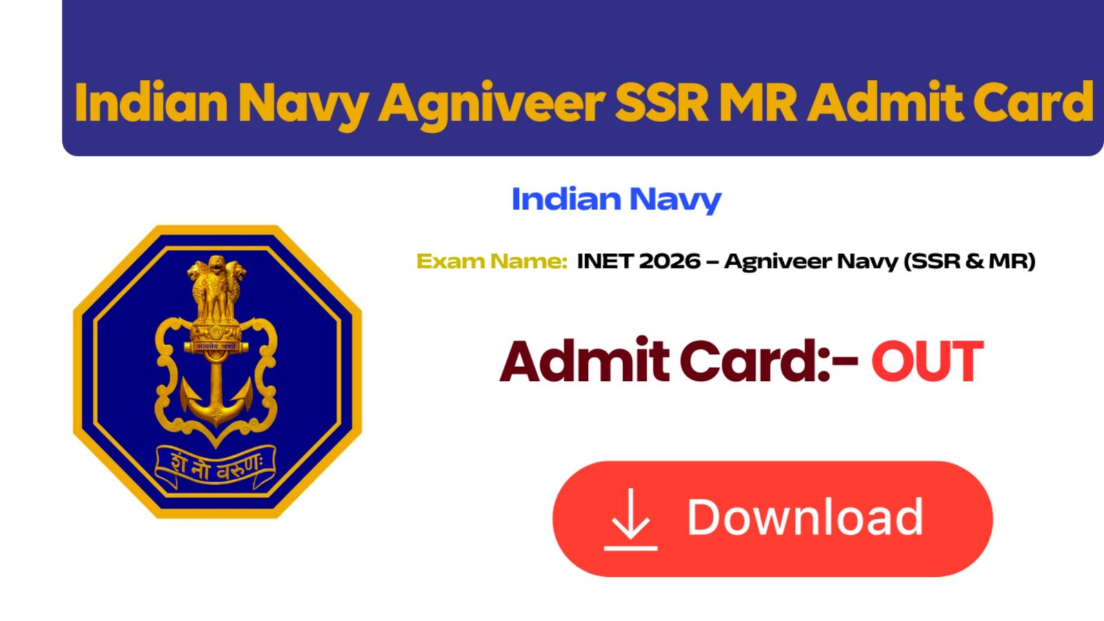 Indian Navy Agniveer SSR MR Admit Card 2026
