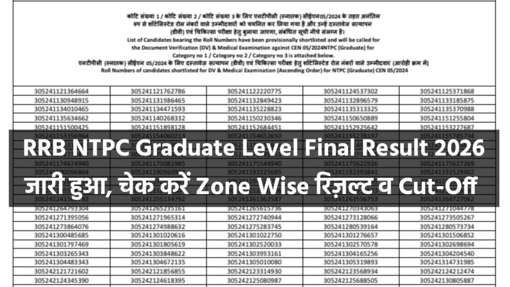 RRB NTPC Graduate Level Final Result 2026