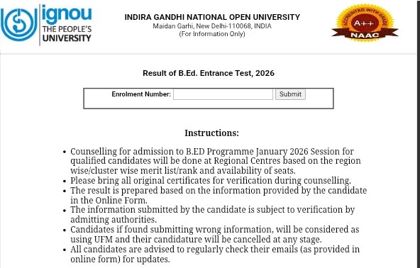 IGNOU BEd Result 2026