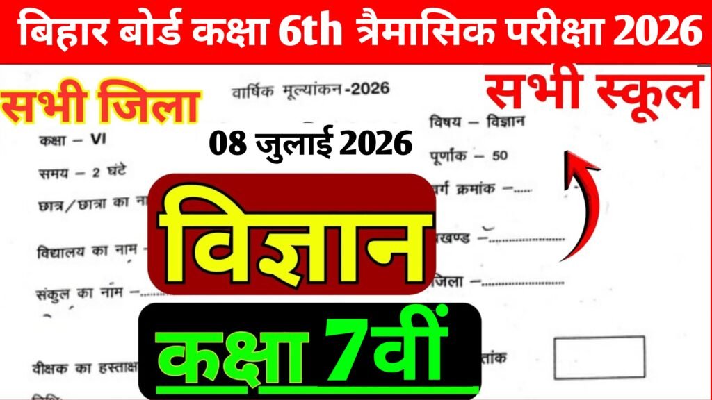 Bihar Board Class 7 Science Quarterly Exam Question Paper 2026