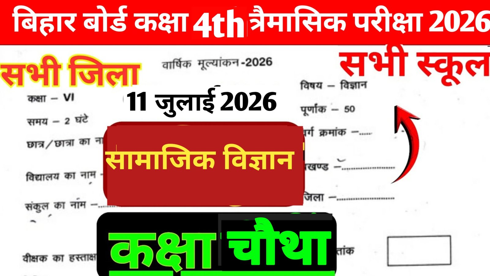 Bihar Board Class 4 Social Science Quarterly Exam Question Paper 2026