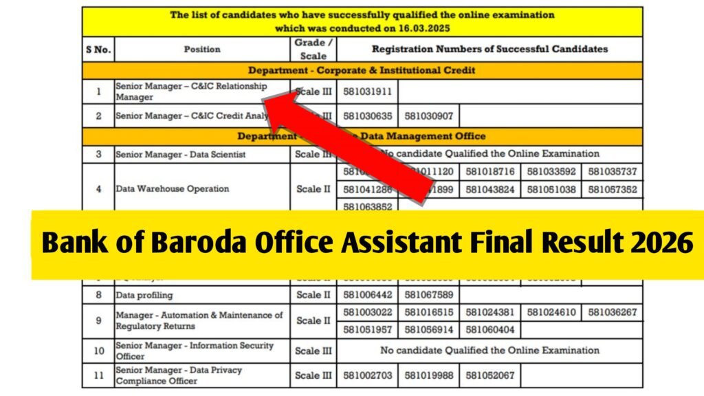 Bank of Baroda Office Assistant Final Result 2026