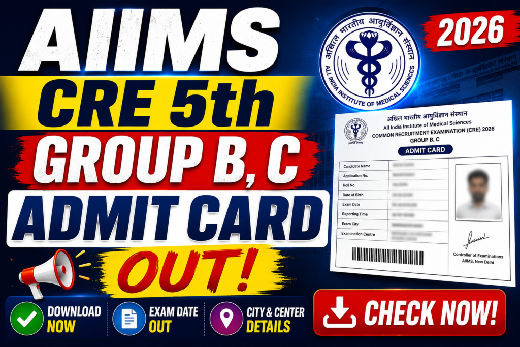 AIIMS CRE 5th Group B, C Admit Card 2026