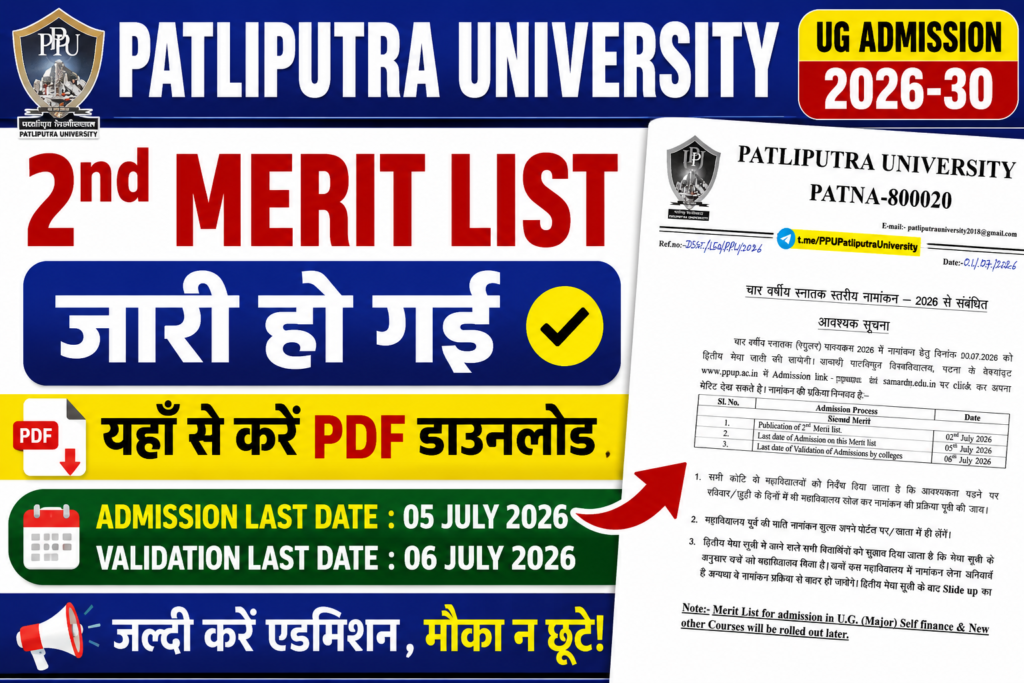 PPU UG Admission 2nd Merit List 2026