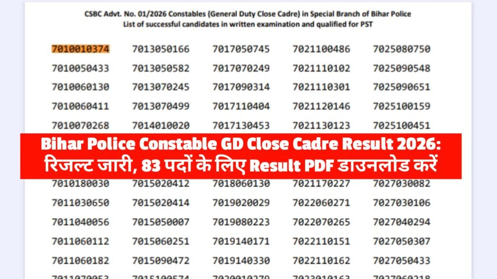 Bihar Police Constable GD Close Cadre Result 2026