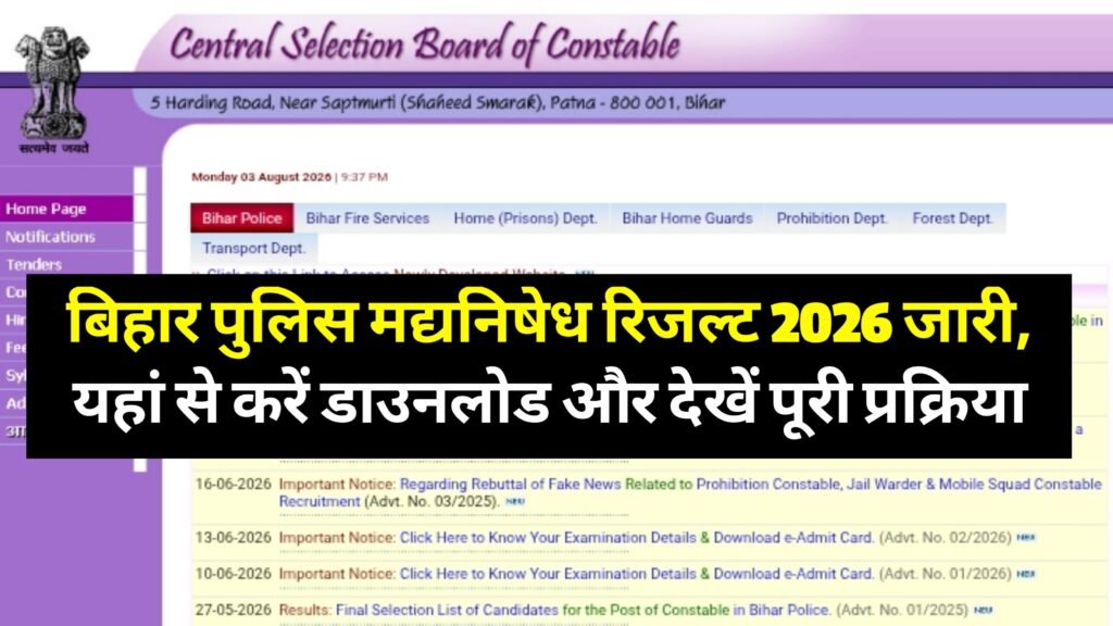 Bihar Police Madhya Nishedh Result 2026