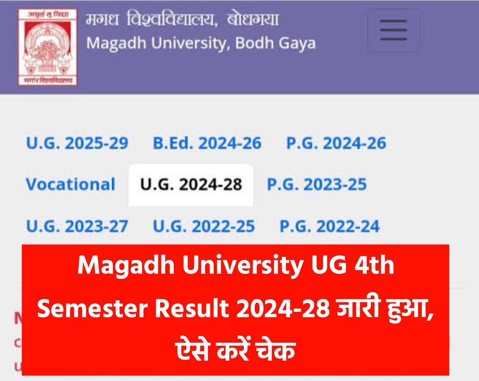 Magadh University UG 4th Semester Result 2024-28