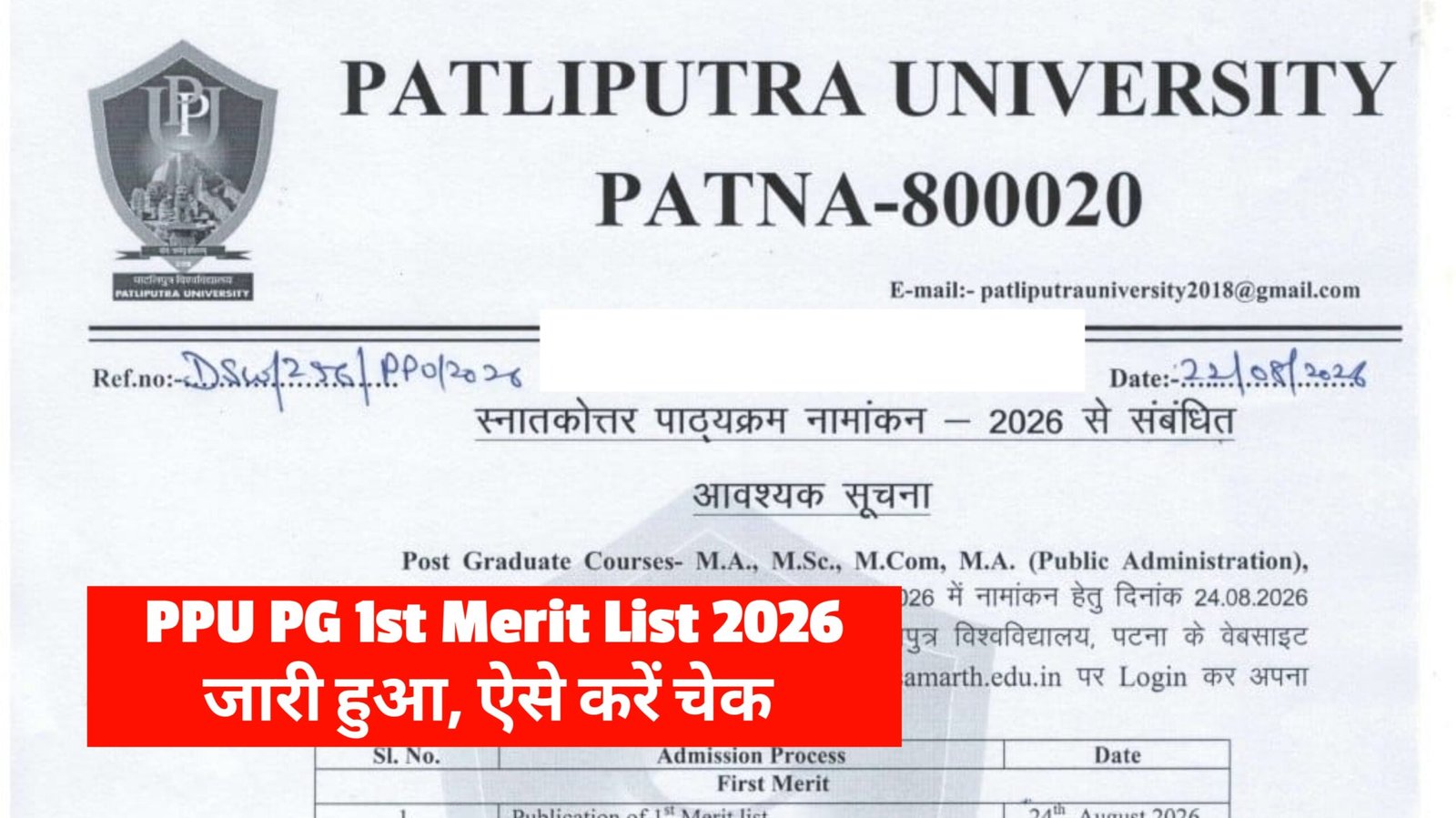PPU PG 1st Merit List 2026