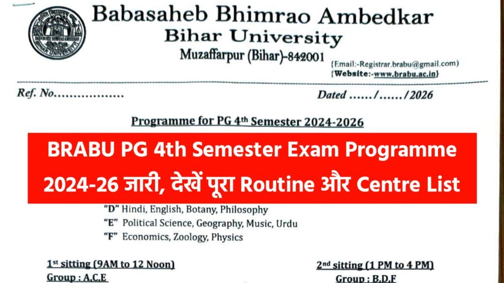 BRABU PG 4th Semester Exam Programme 2026 जारी, 2024-26 की परीक्षा 1 अक्टूबर से, देखें पूरा Routine और Centre List