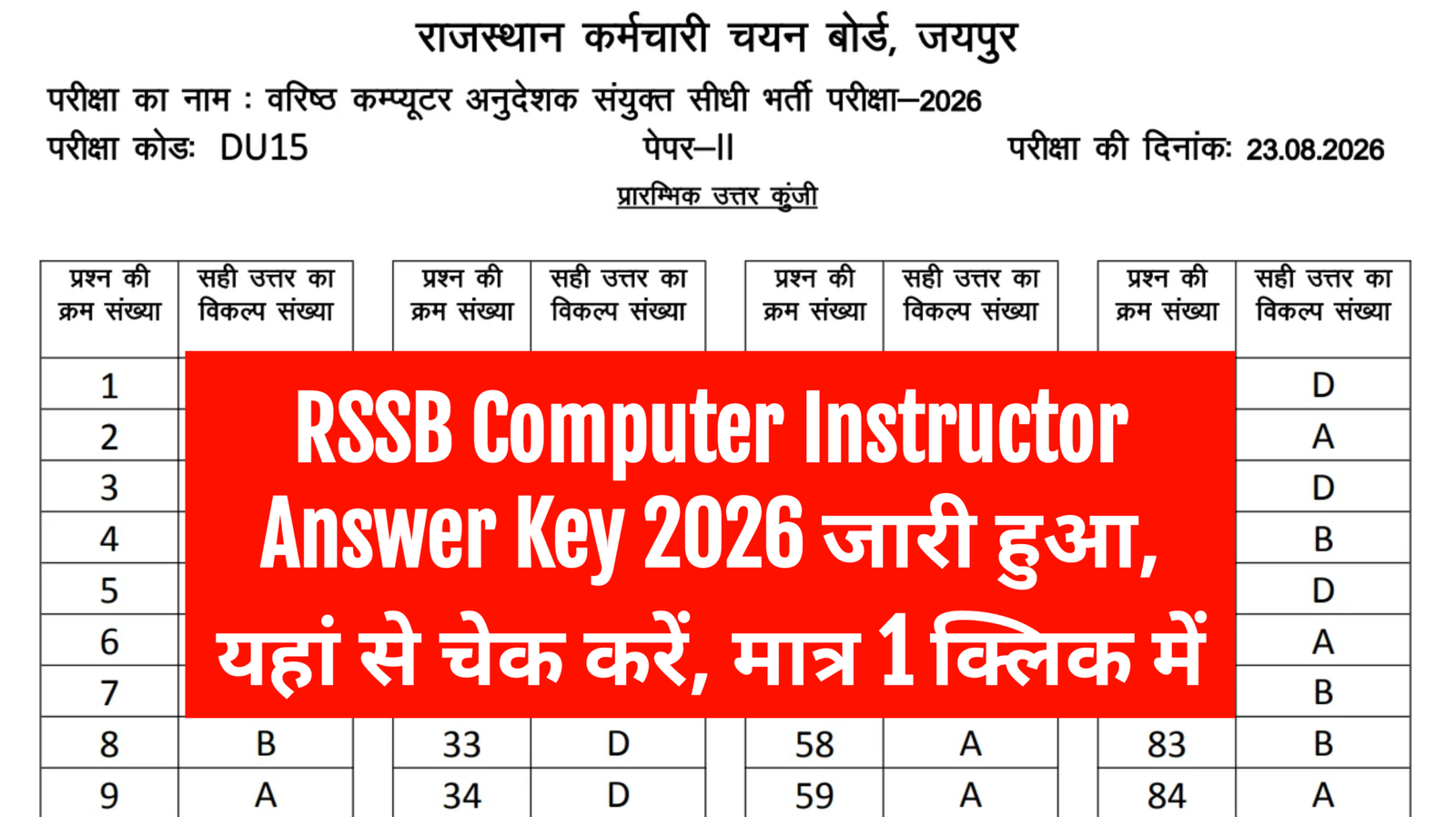 RSSB Computer Instructor Answer Key 2026