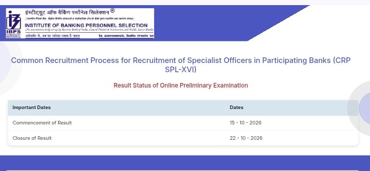 IBPS SO XVI Pre Result 2026
