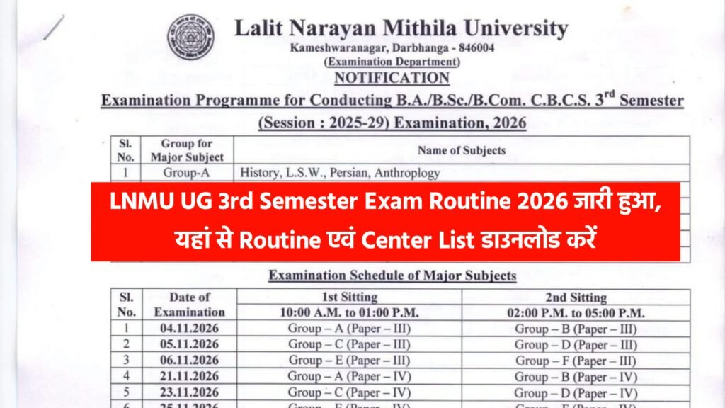 LNMU UG 3rd Semester Exam Routine 2026 जारी हुआ, यहां से Routine एवं Center List डाउनलोड करें